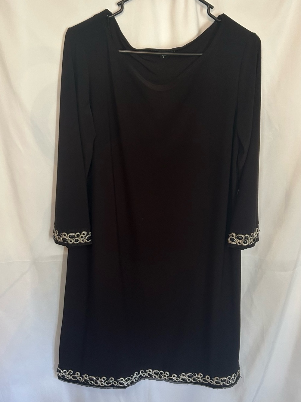 Tiana B. black shift dress with black jewel trim , size 8